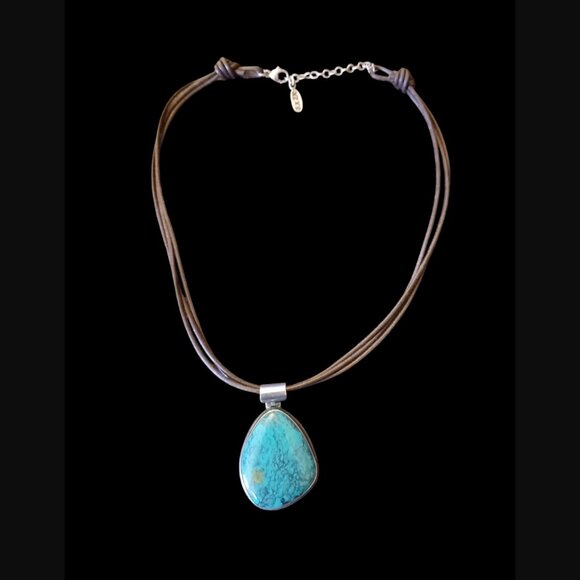 Exex Claudia Agudelo Sterling Silver Turquoise Triple Strand Leather Necklace - Picture 2 of 8